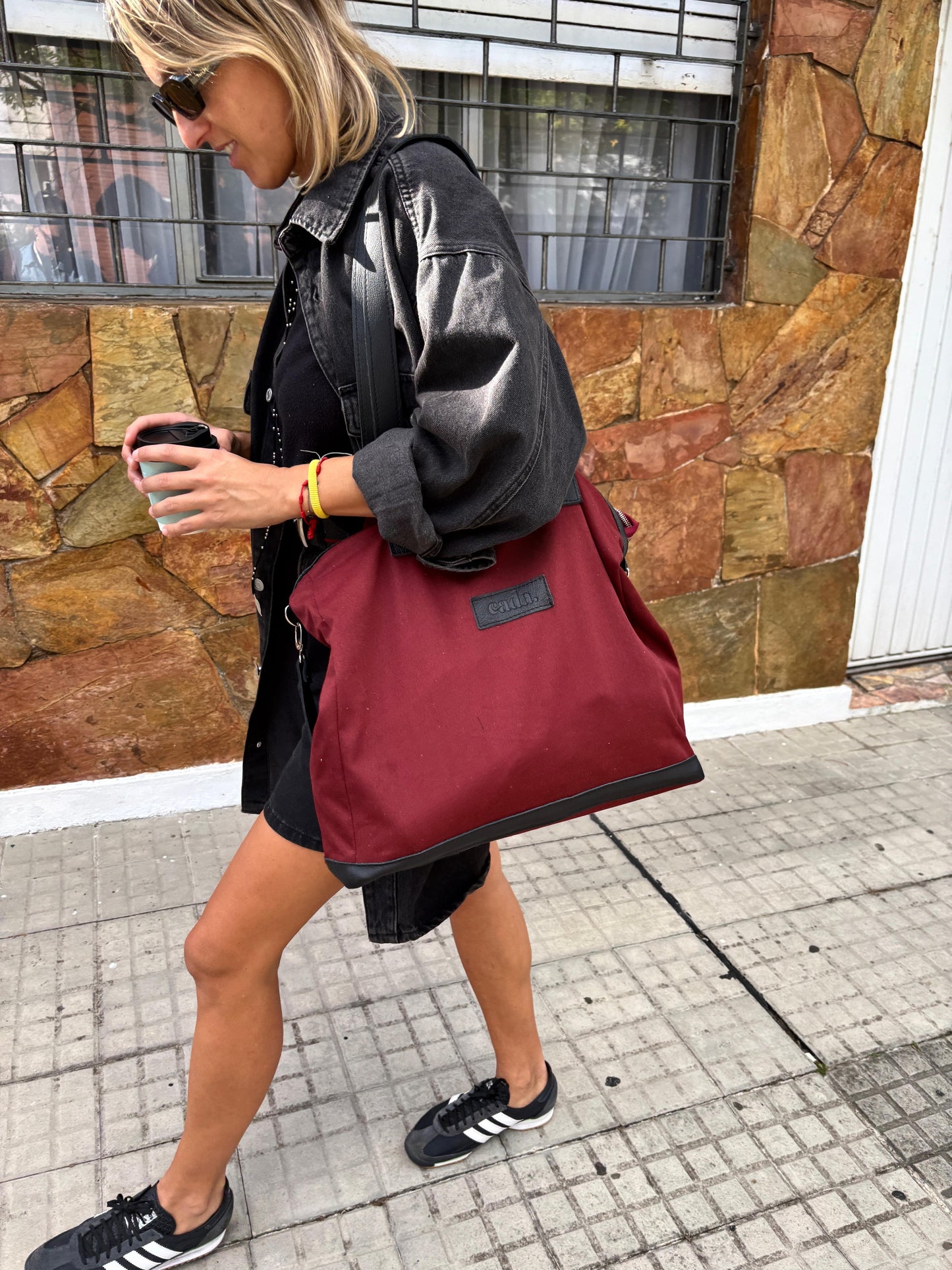 Bolso Cuero BORDO CON NEGRO