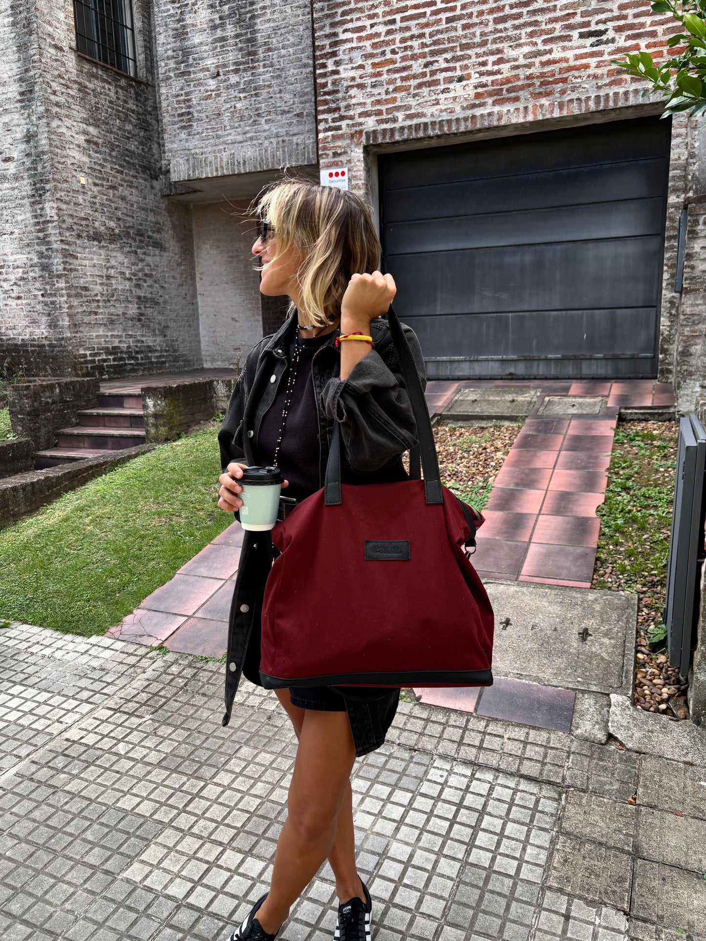 Bolso Cuero BORDO CON NEGRO