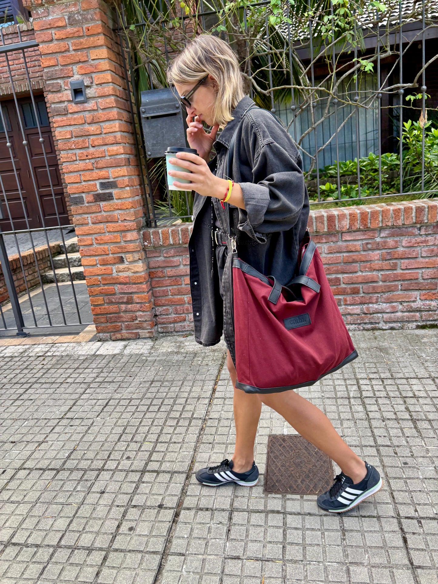 Bolso Cuero BORDO CON NEGRO