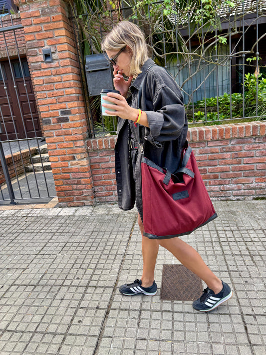 Bolso Cuero BORDO CON NEGRO